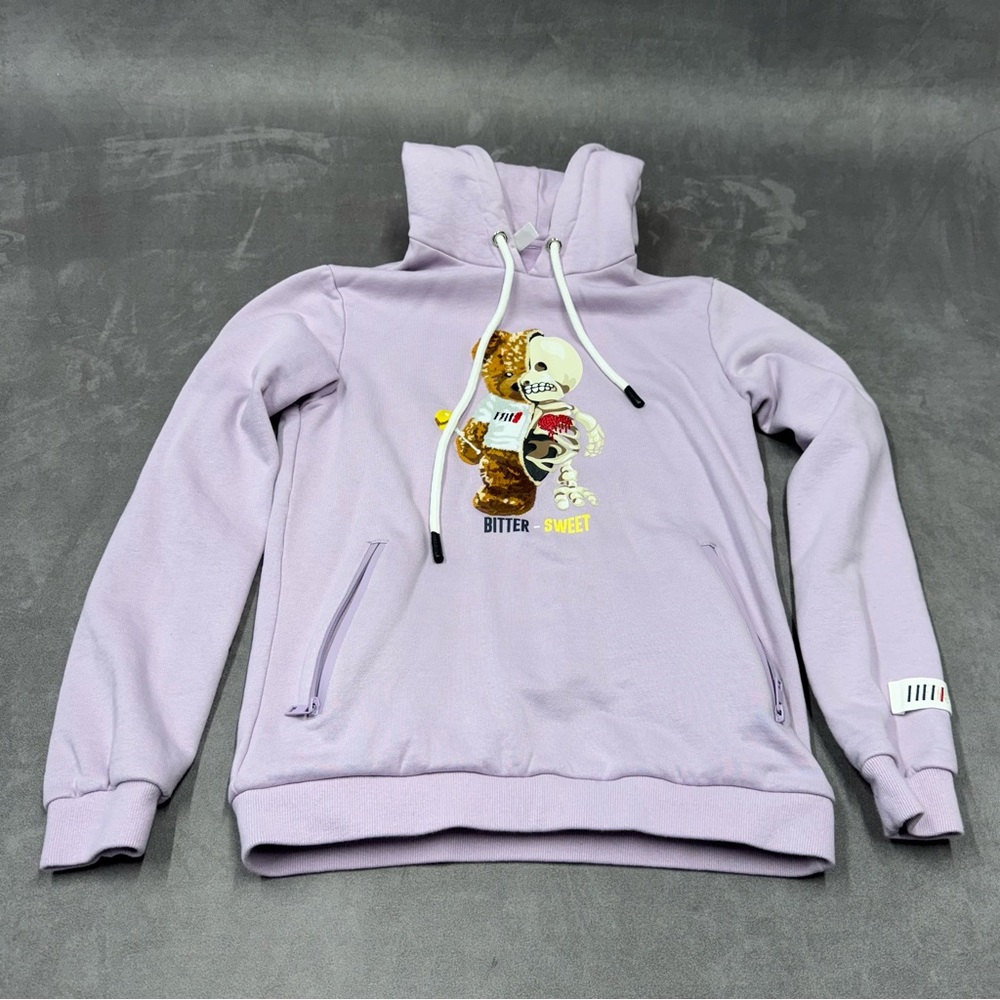Fifth Loop Lilac Hoodie Bear butter  sweet Graphic sweatshirt purple size small